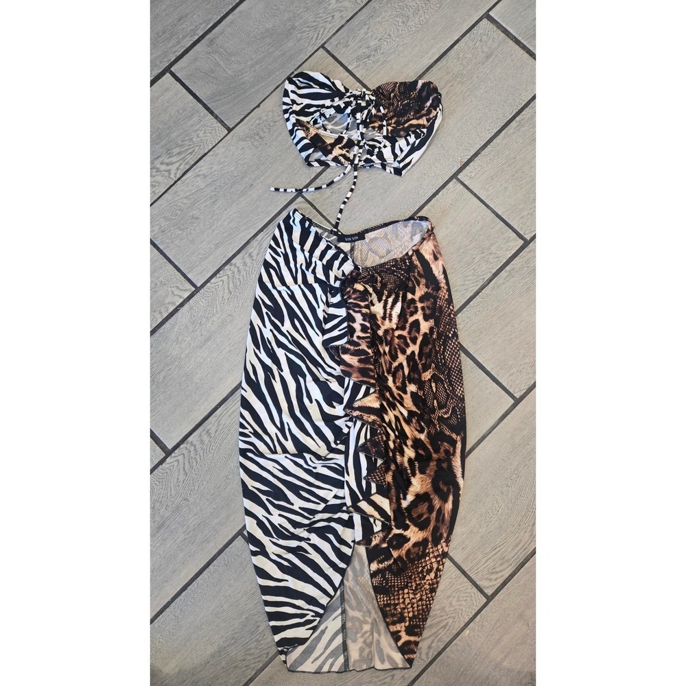 Win Win Animal Print 2 Piece Set Zebra Leopard Snakeskin Halter Top Skirt Small